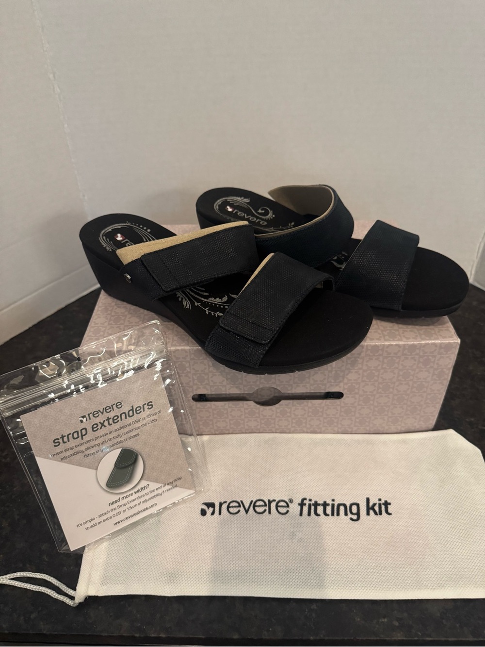 Reverse Black Double-Strap Slip-On Mules